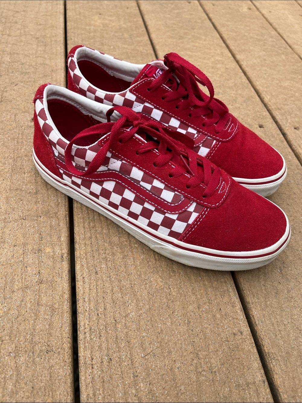 Vans Kids Red and White Checkerboard Old Skool Sneakers